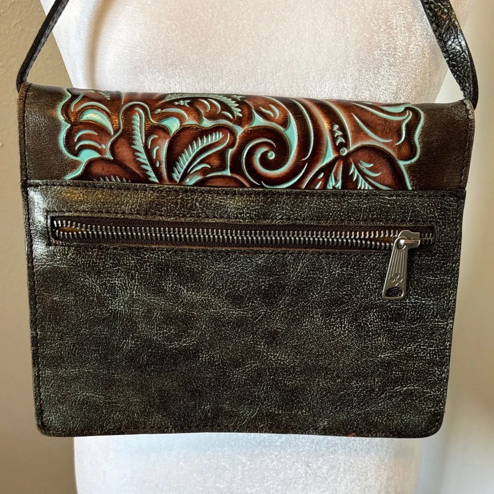 Patricia Nash Locri Leather Crossbody Turquoise Tooled